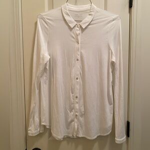 Eileen Fisher L white knit button front blouse like new bust apx 21”